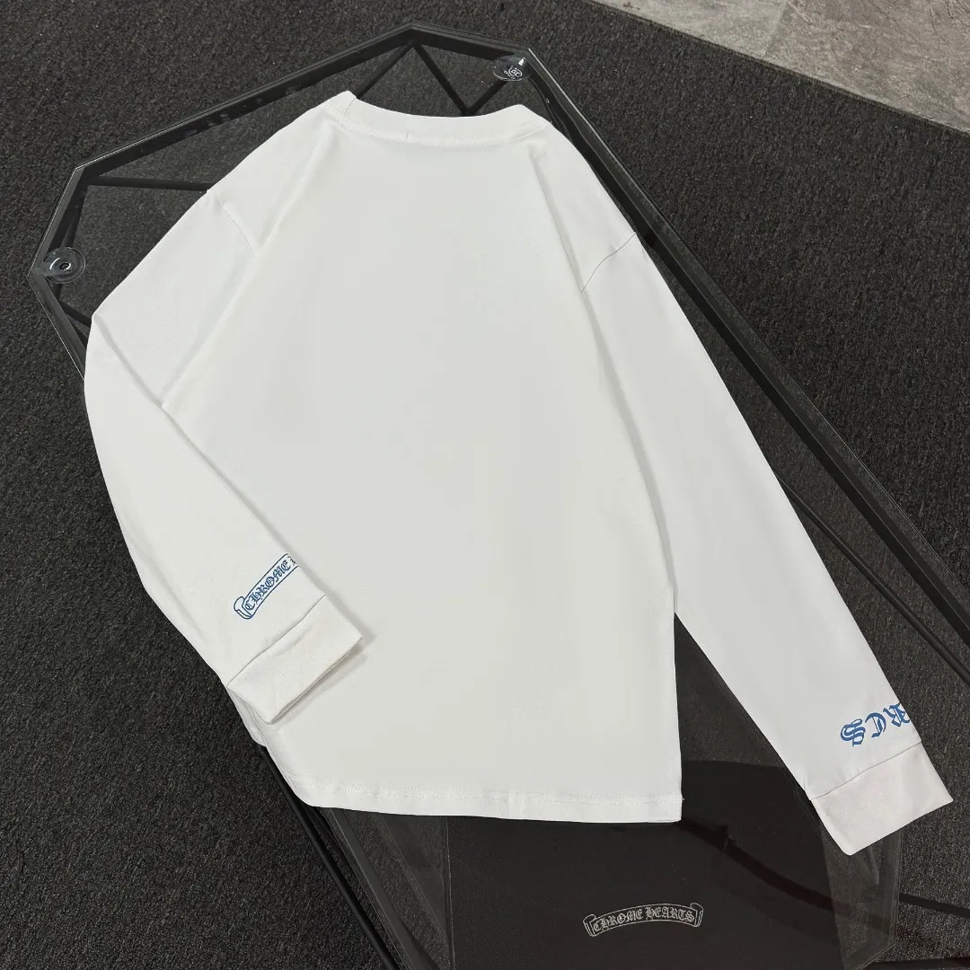 P190 Chrome Hearts 25 high-version long-sleeved fabrics made of 300 grams of high-density cotton, non-deformable, non-shrinking, complete with three labels, same style for men and women, process: digital printing, color: white, black SIZE: S-XL